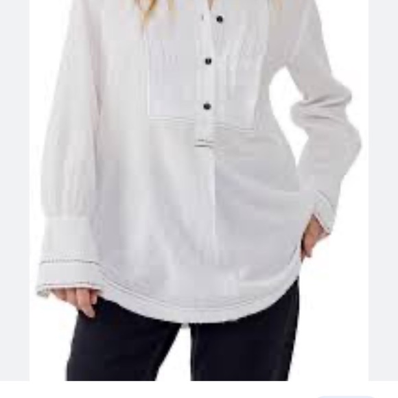 Free People Black Tie Tux Blouse | Small - Picture 2 of 14